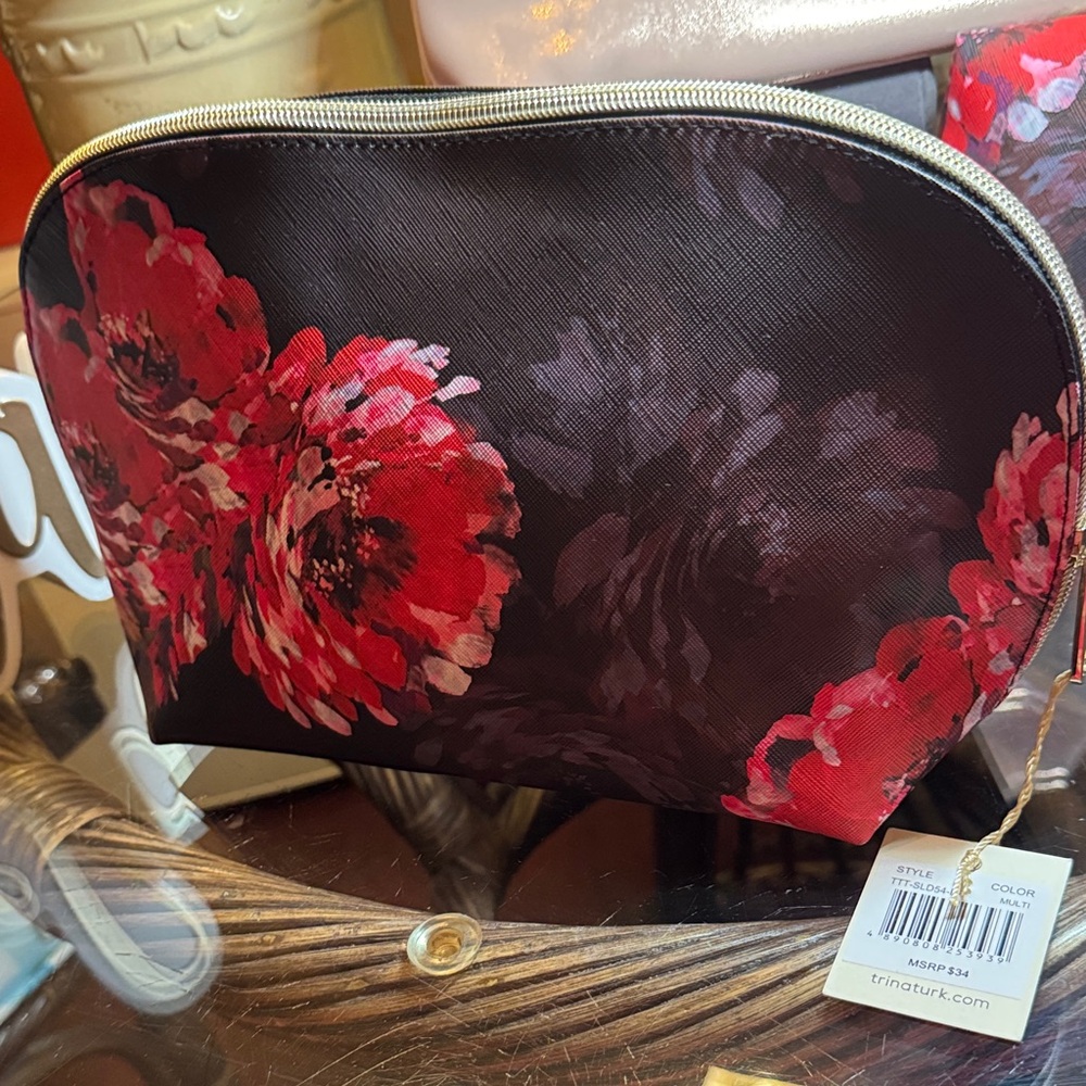 Trina Turk Red and Black Floral Cosmetic Bag - Picture 2 of 6